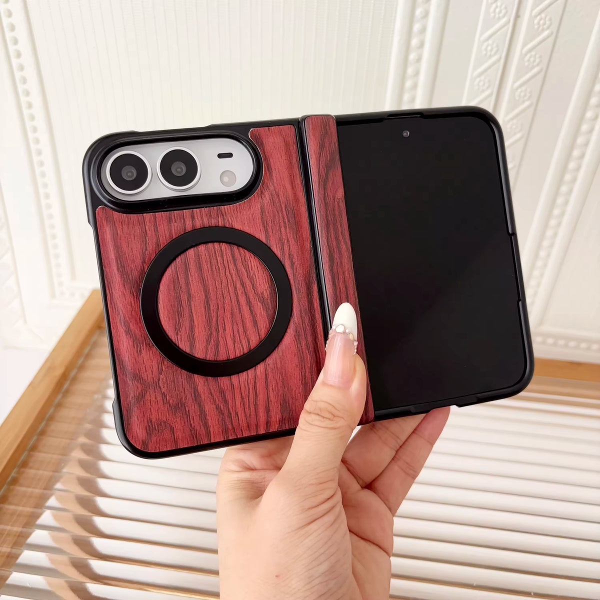 Wooden Texture Shockproof PU Case for iPhone Duo