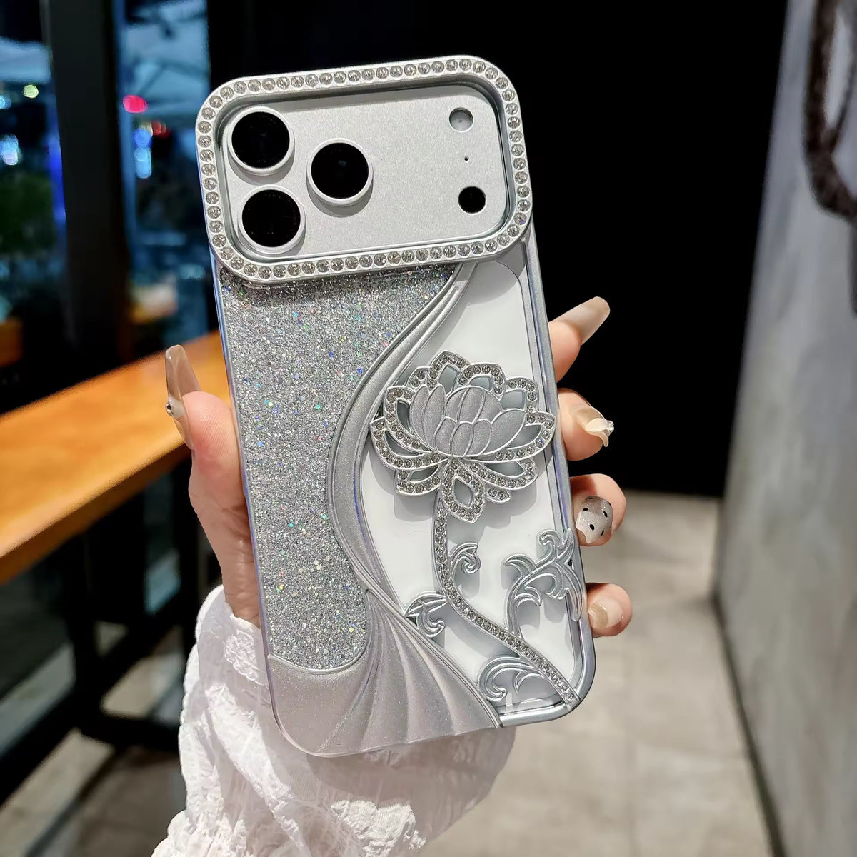 Floral Glitter Phone Case with Rhinestone for iPhone