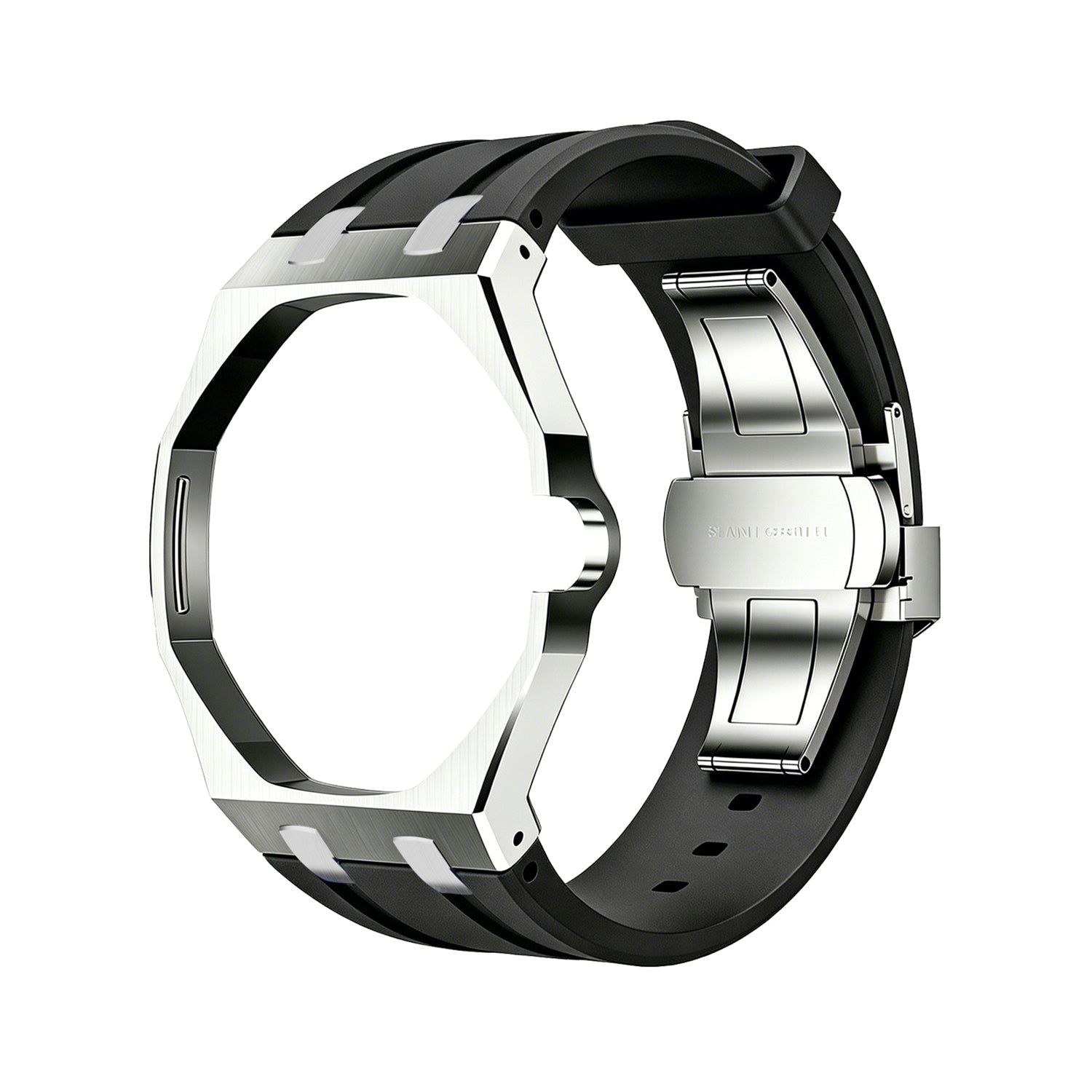 Luxury Stainless Steel Case With Silicon Strap For Swatch (3 o'clock Position Crown )