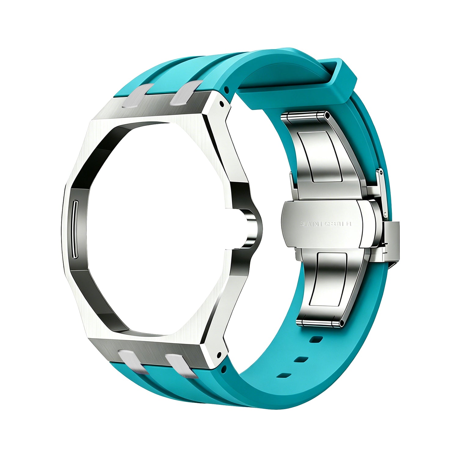 Luxury Stainless Steel Case With Silicon Strap For Swatch (3 o'clock Position Crown )