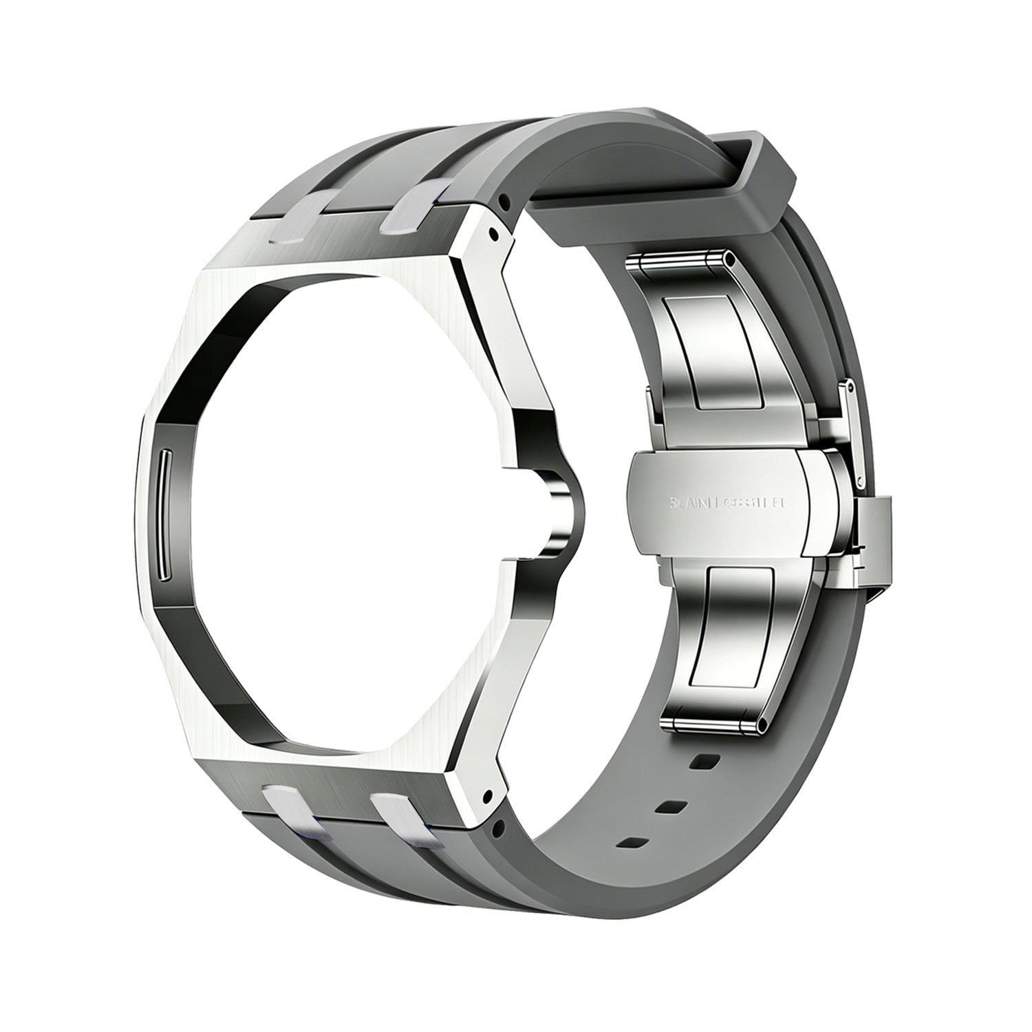 Luxury Stainless Steel Case With Silicon Strap For Swatch (3 o'clock Position Crown )