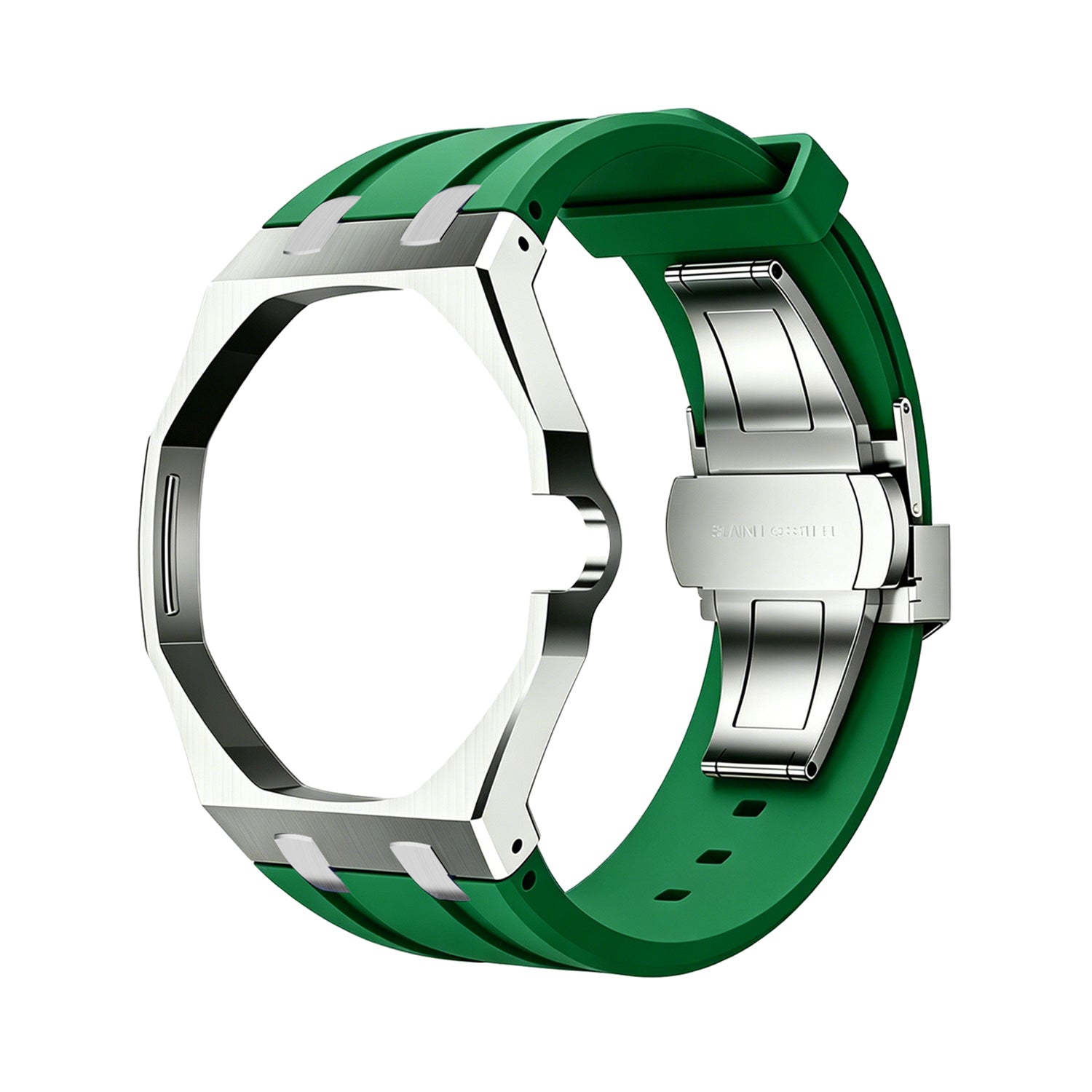 Luxury Stainless Steel Case With Silicon Strap For Swatch (3 o'clock Position Crown )