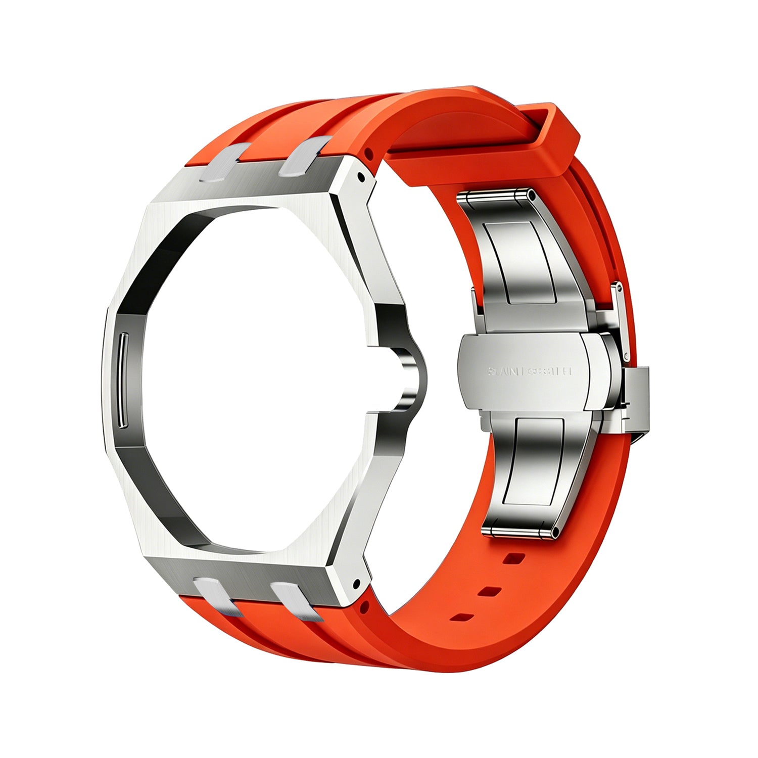 Luxury Stainless Steel Case With Silicon Strap For Swatch (3 o'clock Position Crown )