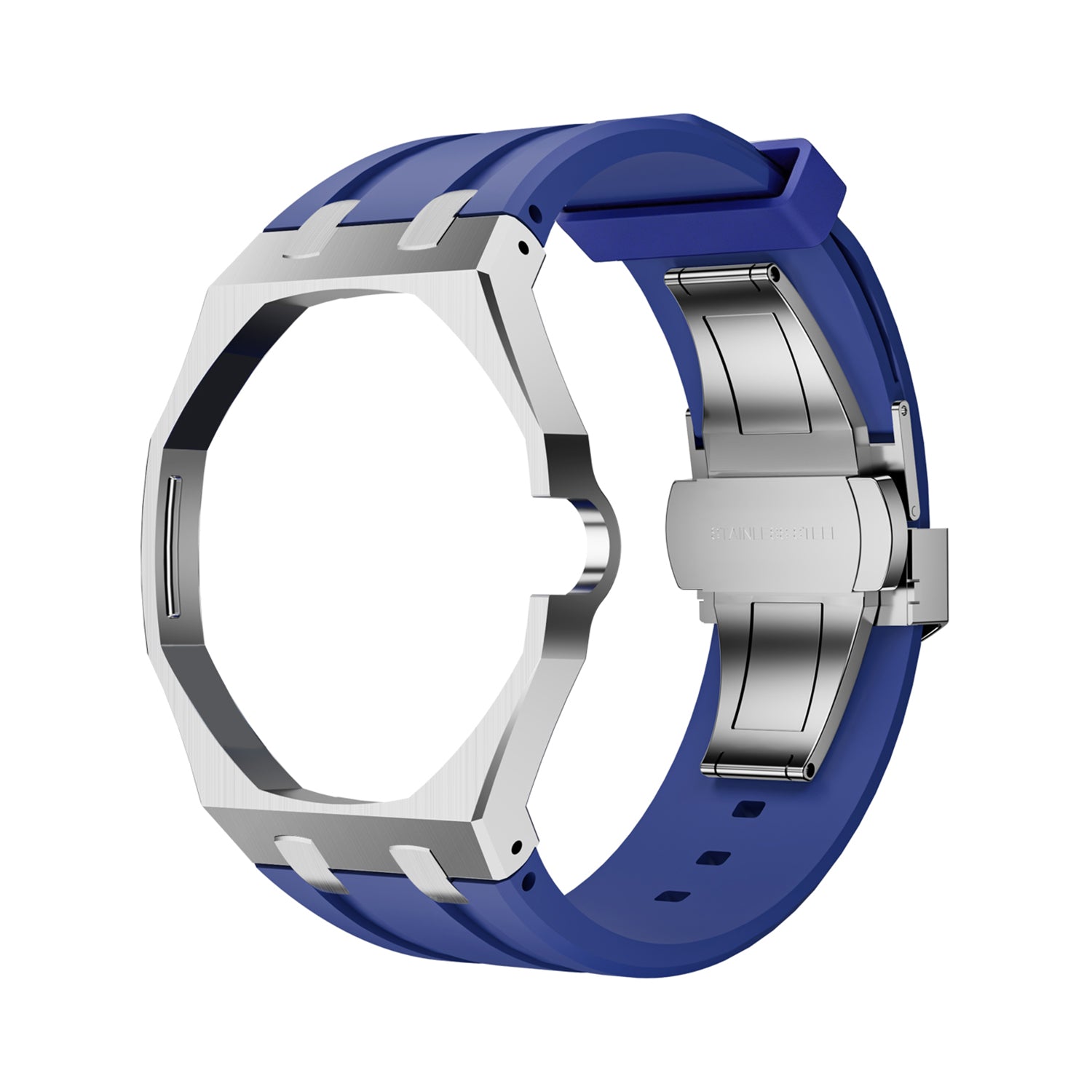 Luxury Stainless Steel Case With Silicon Strap For Swatch (3 o'clock Position Crown )