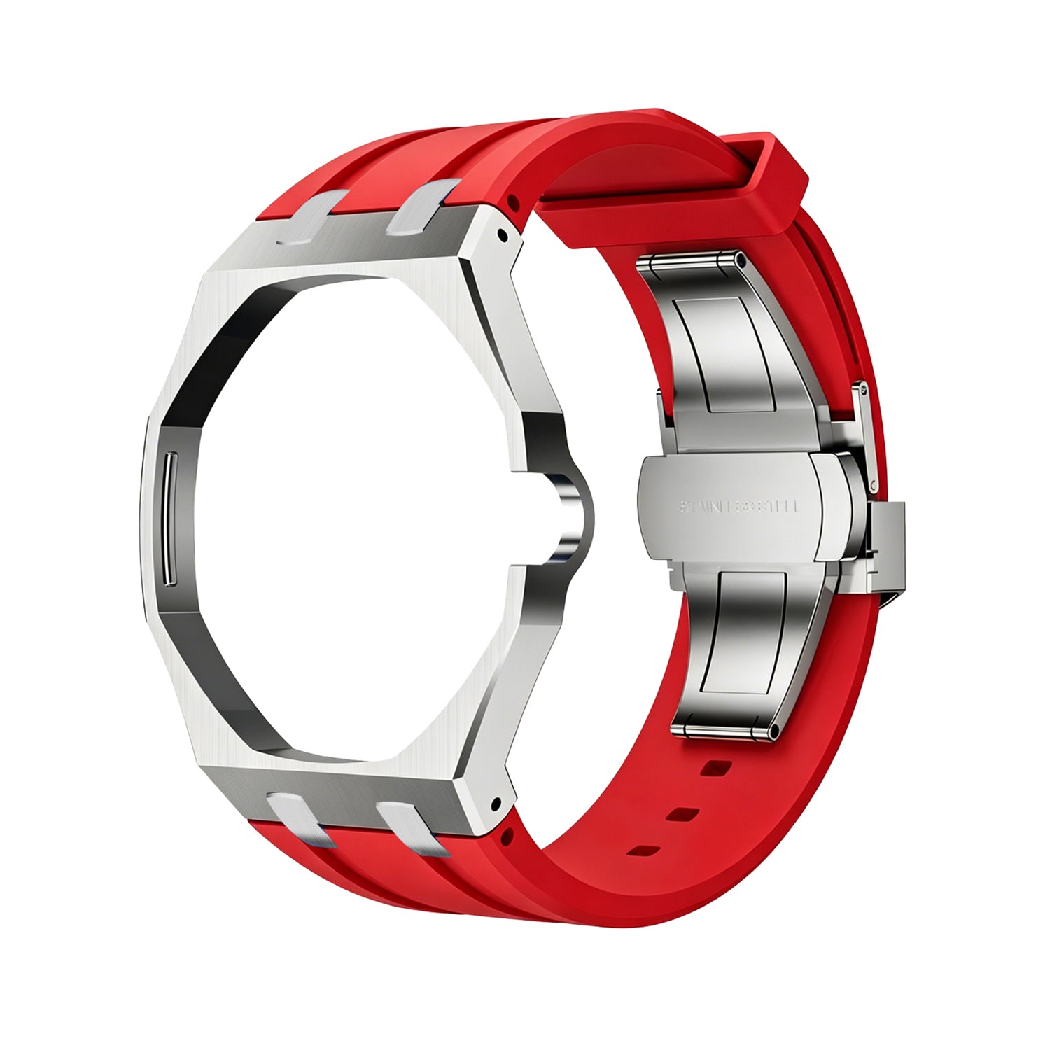 Luxury Stainless Steel Case With Silicon Strap For Swatch (3 o'clock Position Crown )