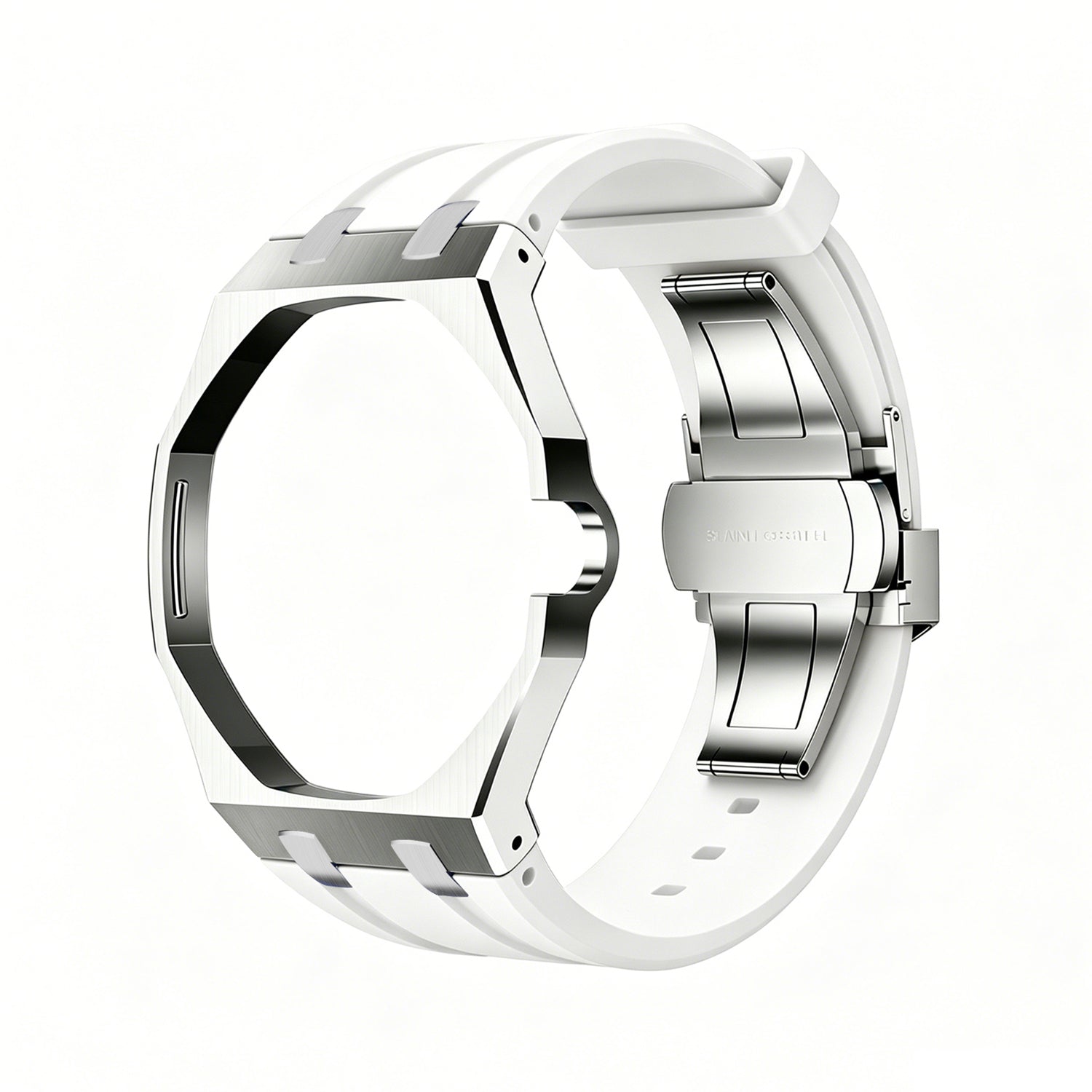 Luxury Stainless Steel Case With Silicon Strap For Swatch (3 o'clock Position Crown )