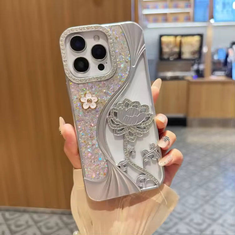 Luxury Glitter Lotus Case For iPhone