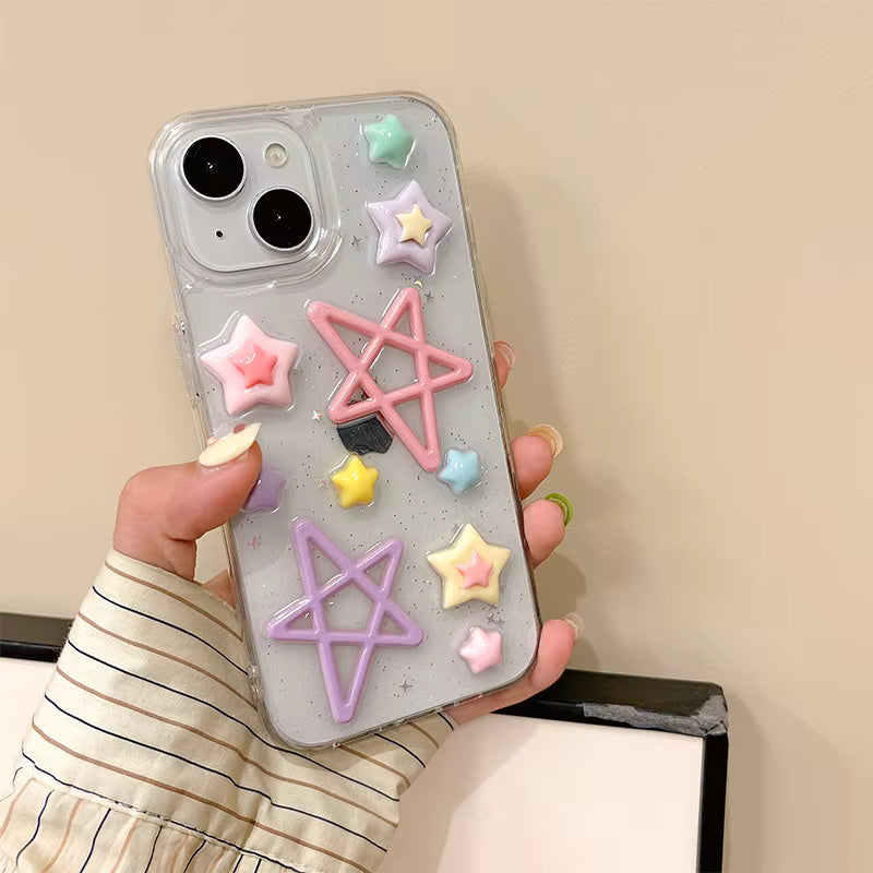 Flotting Glitter Star Heart Design Case For iPhone