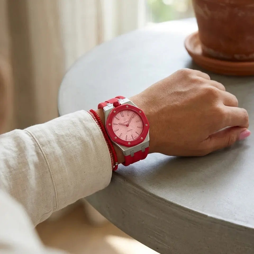 Luxury Stainless Steel Case With Silicon Strap For Swatch (12 o'clock Position Crown )