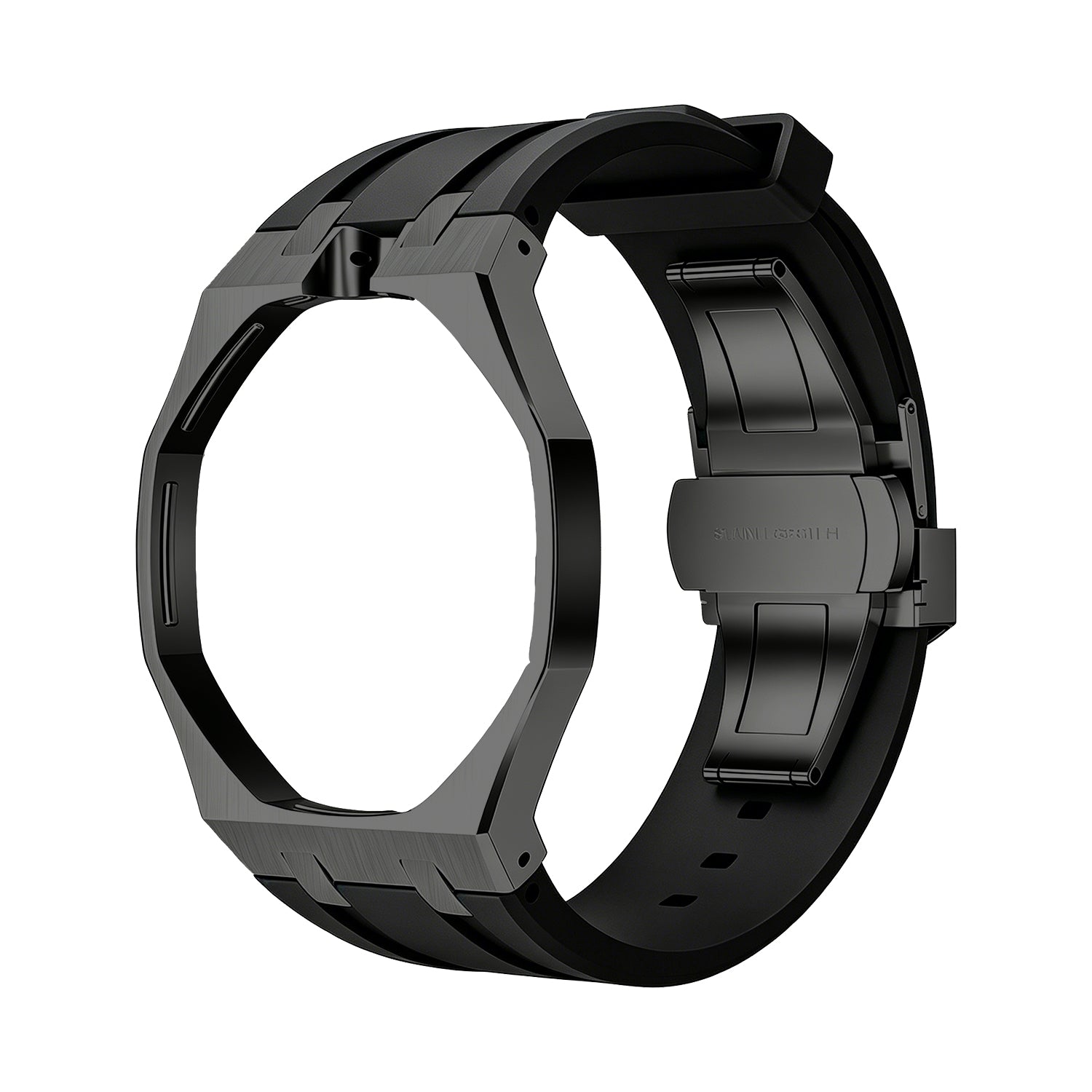 Luxury Stainless Steel Case With Silicon Strap For Swatch (12 o'clock Position Crown )