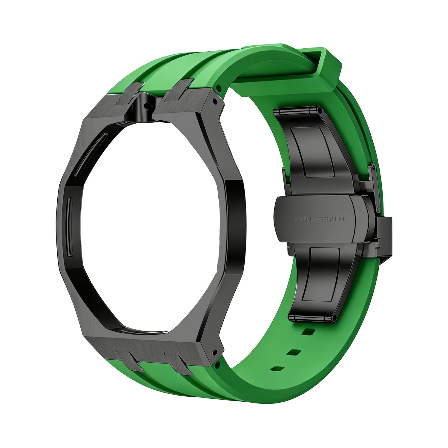 Luxury Stainless Steel Case With Silicon Strap For Swatch (12 o'clock Position Crown )