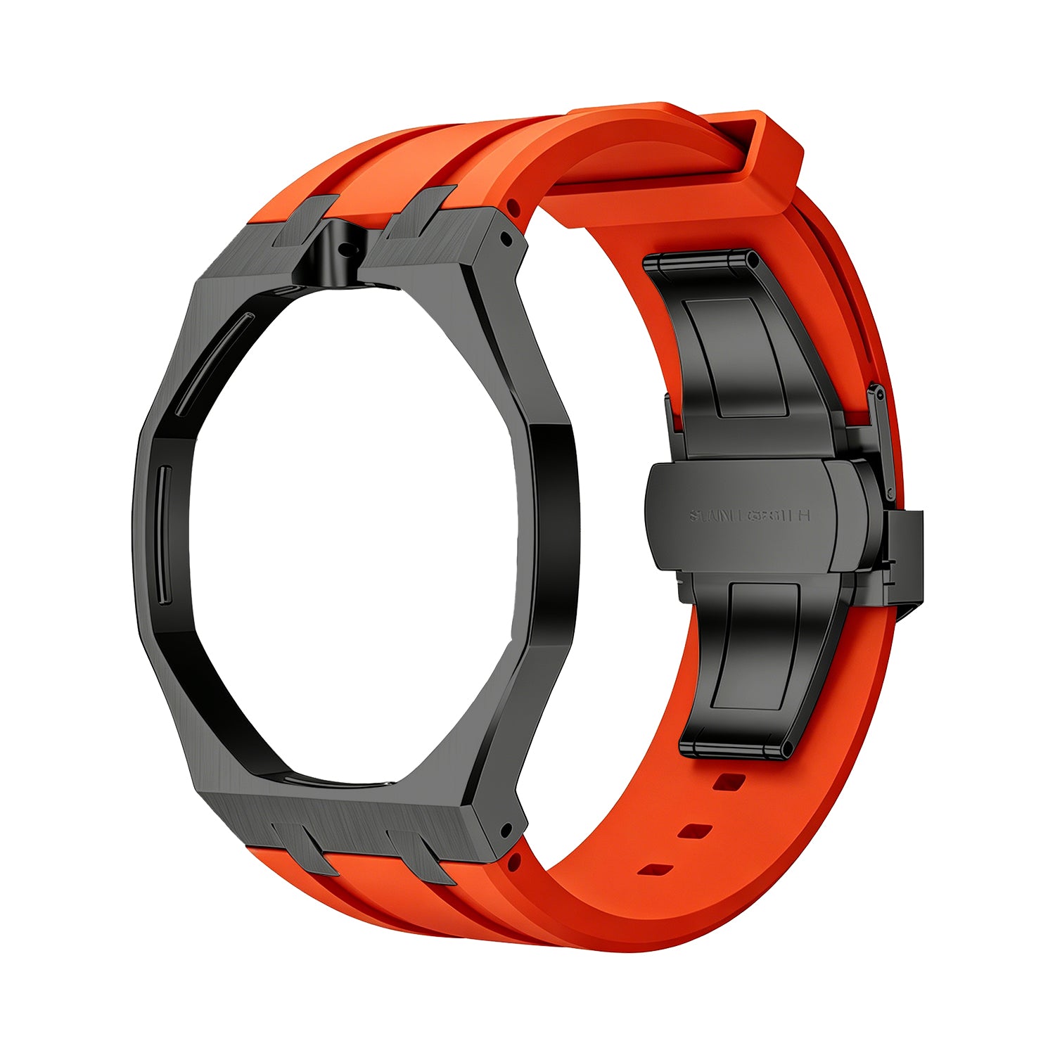 Luxury Stainless Steel Case With Silicon Strap For Swatch (12 o'clock Position Crown )