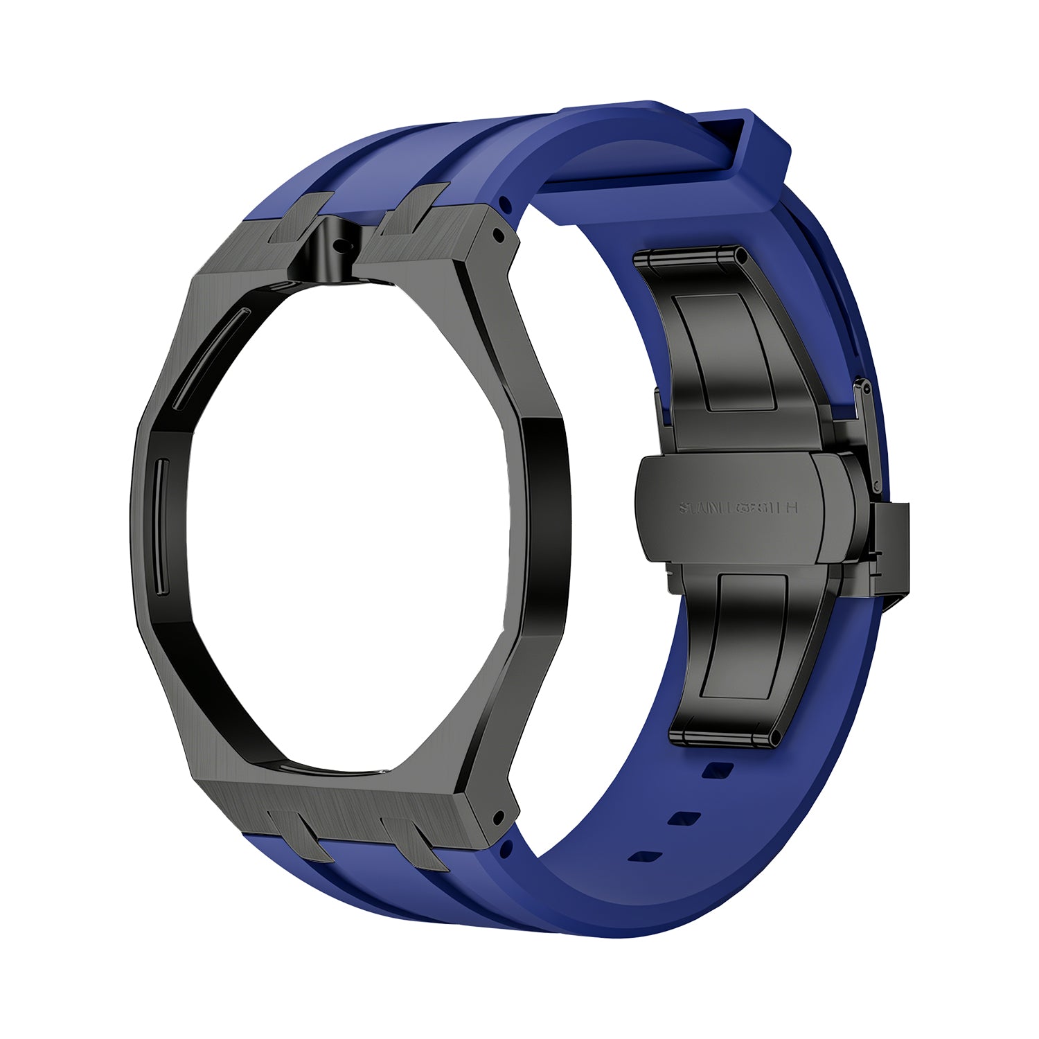 Luxury Stainless Steel Case With Silicon Strap For Swatch (12 o'clock Position Crown )