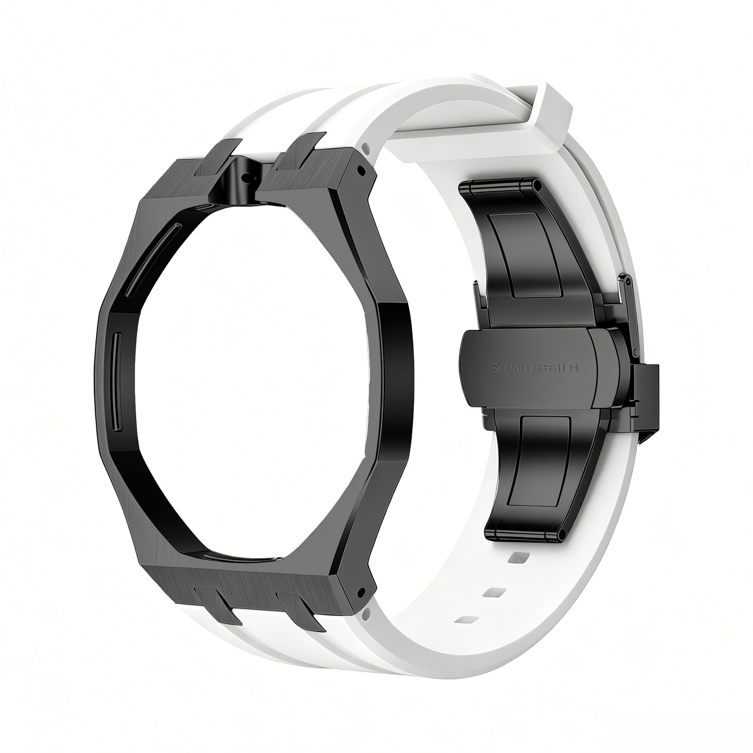 Luxury Stainless Steel Case With Silicon Strap For Swatch (12 o'clock Position Crown )