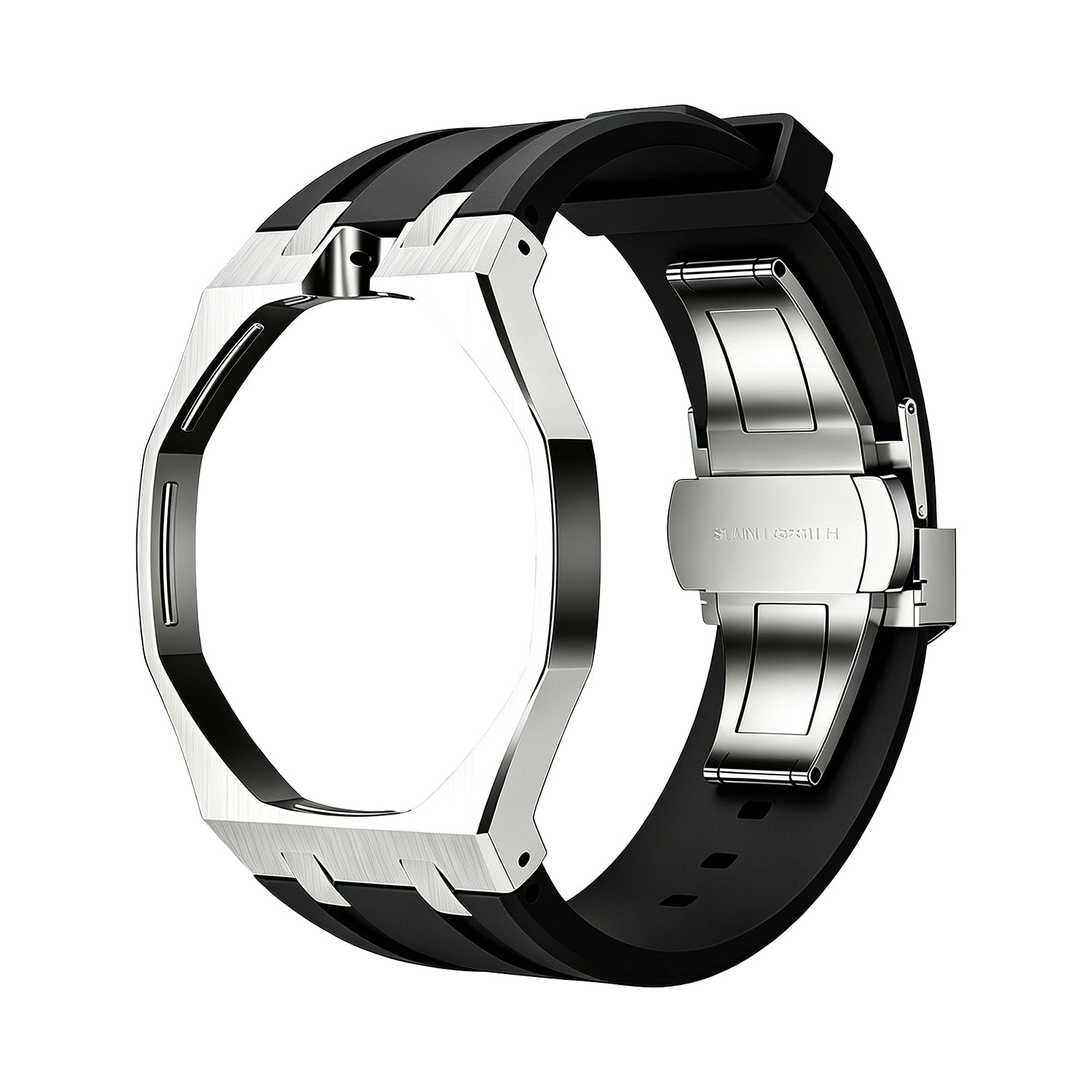 Luxury Stainless Steel Case With Silicon Strap For Swatch (12 o'clock Position Crown )