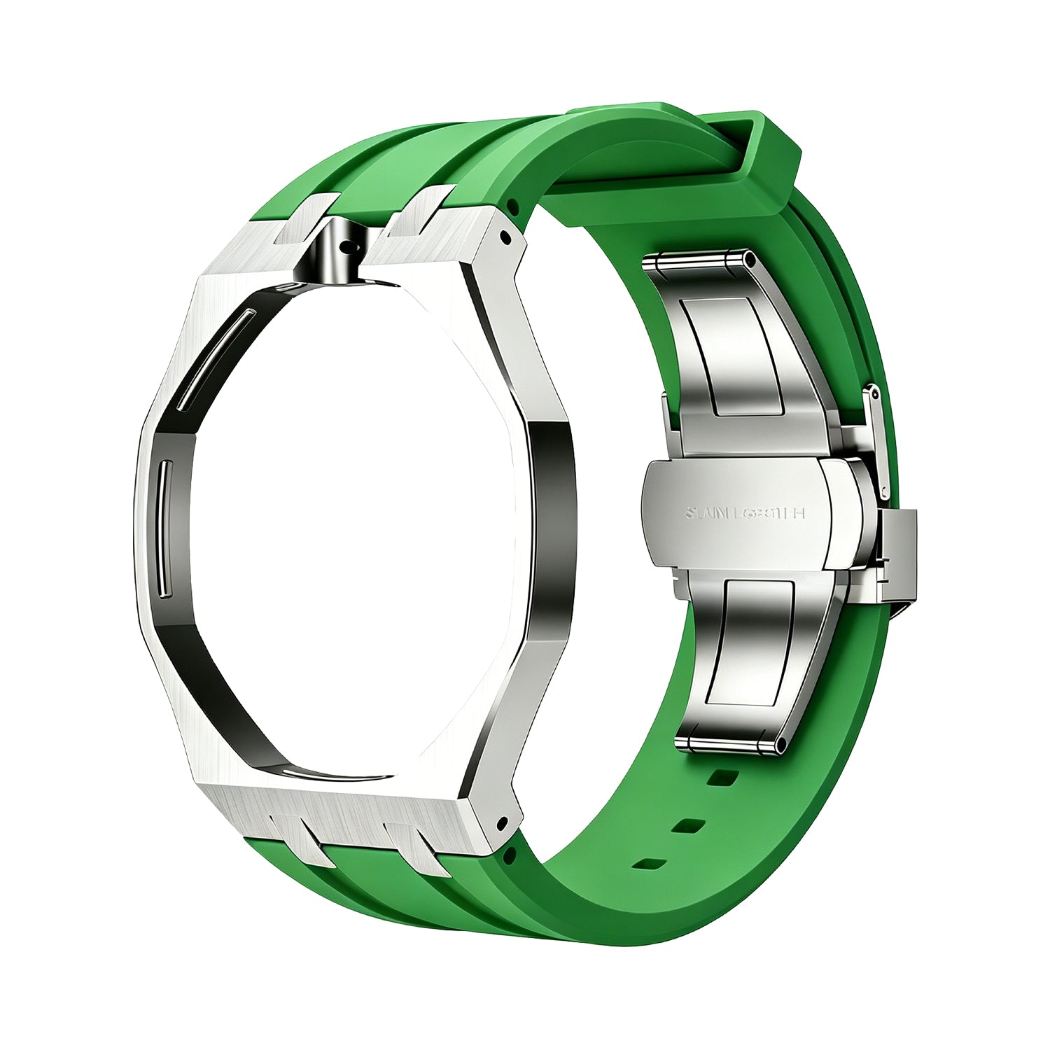 Luxury Stainless Steel Case With Silicon Strap For Swatch (12 o'clock Position Crown )