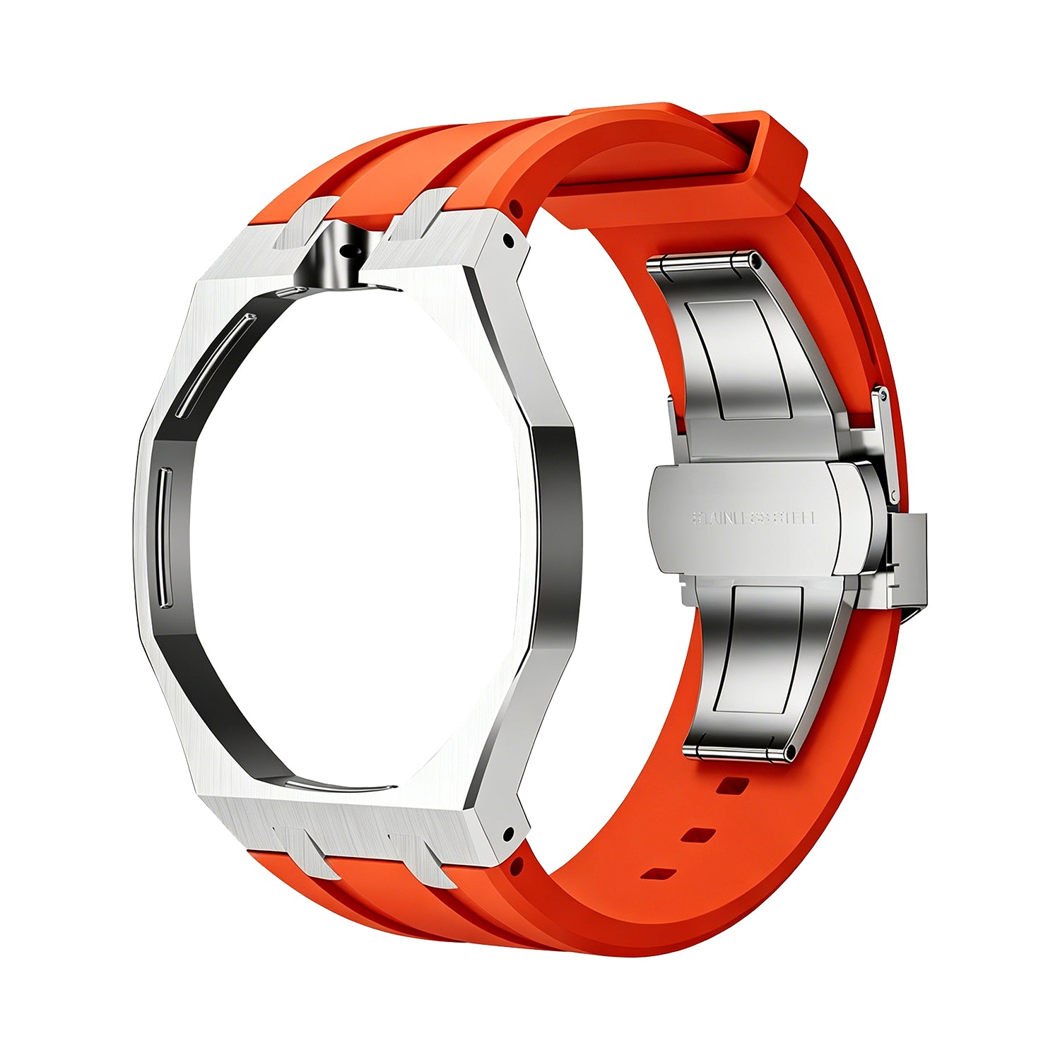 Luxury Stainless Steel Case With Silicon Strap For Swatch (12 o'clock Position Crown )