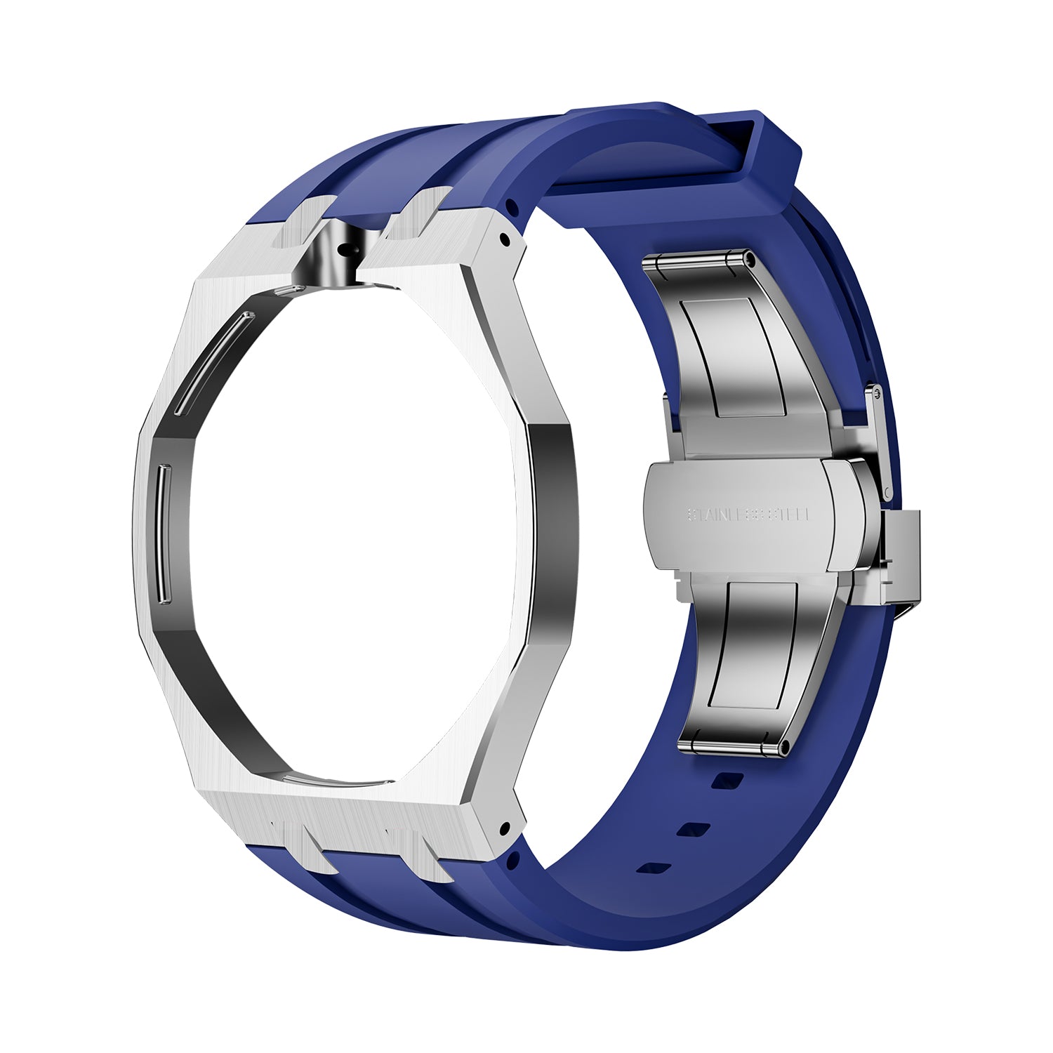 Luxury Stainless Steel Case With Silicon Strap For Swatch (12 o'clock Position Crown )