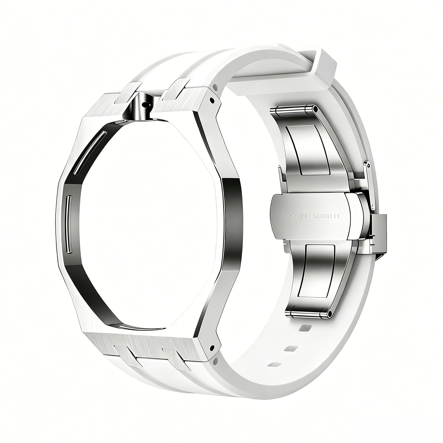 Luxury Stainless Steel Case With Silicon Strap For Swatch (12 o'clock Position Crown )