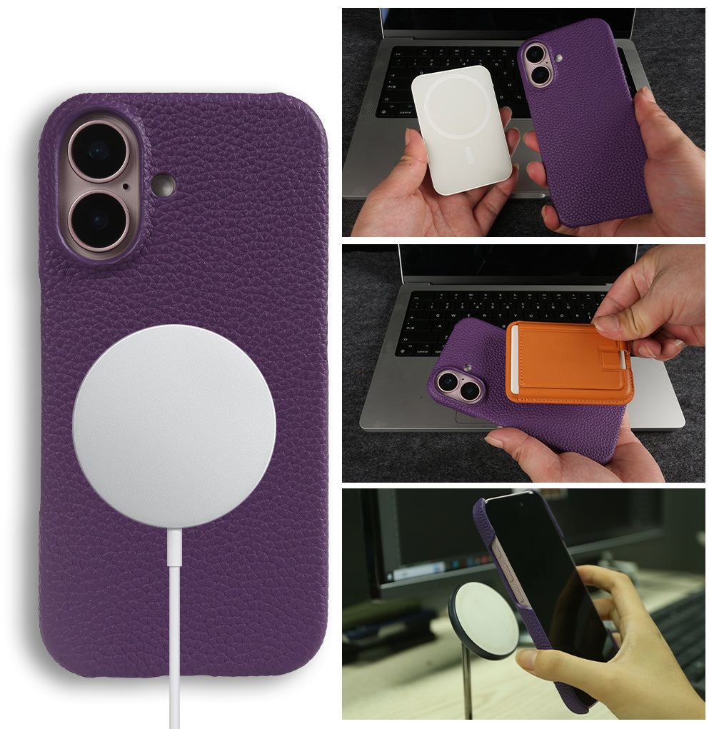 Luxury Real Leather Phone Case with MagSafe (Lychee Pattern)