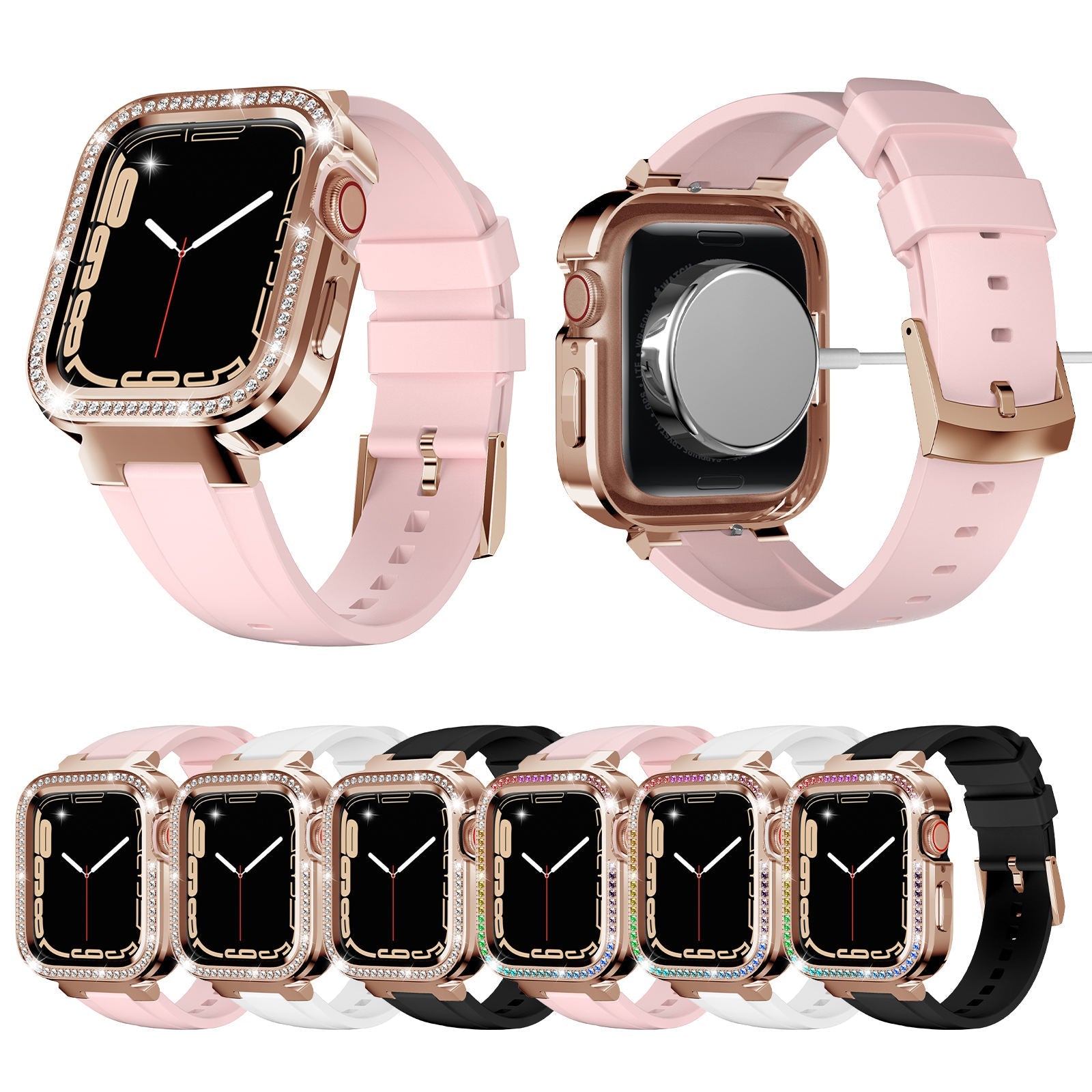 Rainbow Diamond Rhinestone Metal iWatch Case 40mm 41mm