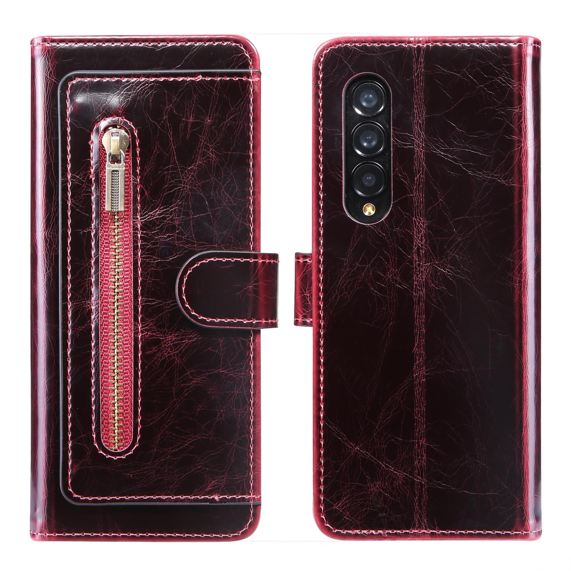 Zipper Leather Case For Samsung Fold