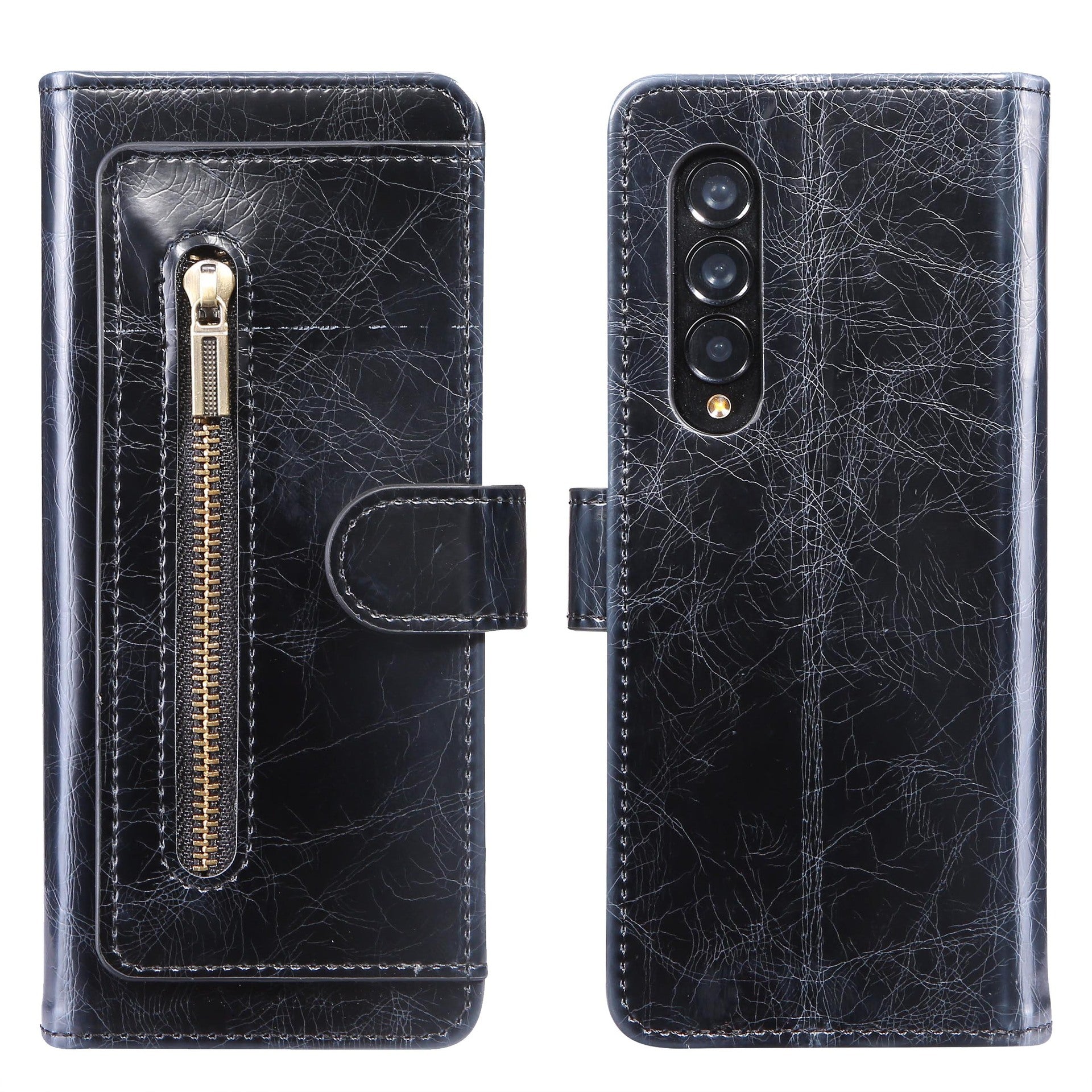 Zipper Leather Case For Samsung Fold