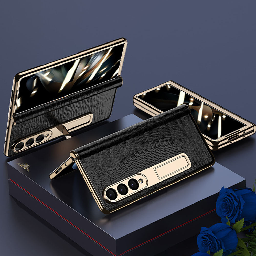BlackLeather GoldBorder Case For Samsung Fold