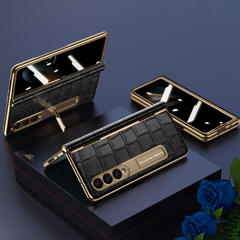 BlackLeather GoldBorder Case For Samsung Fold