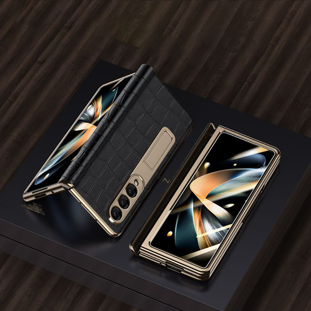 BlackLeather GoldBorder Case For Samsung Fold