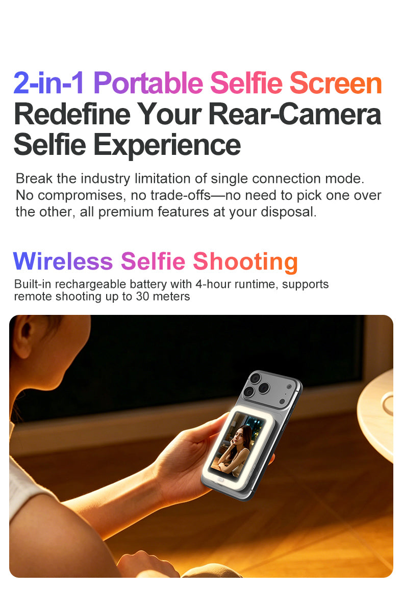 Ultra Fill Light Vlog Monitor Screen for iPhone and Android(wireless & 4k 30 fps recording supported)
