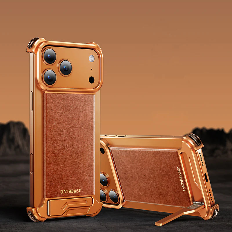 Leather Back Frameless Metal Case For iPhone
